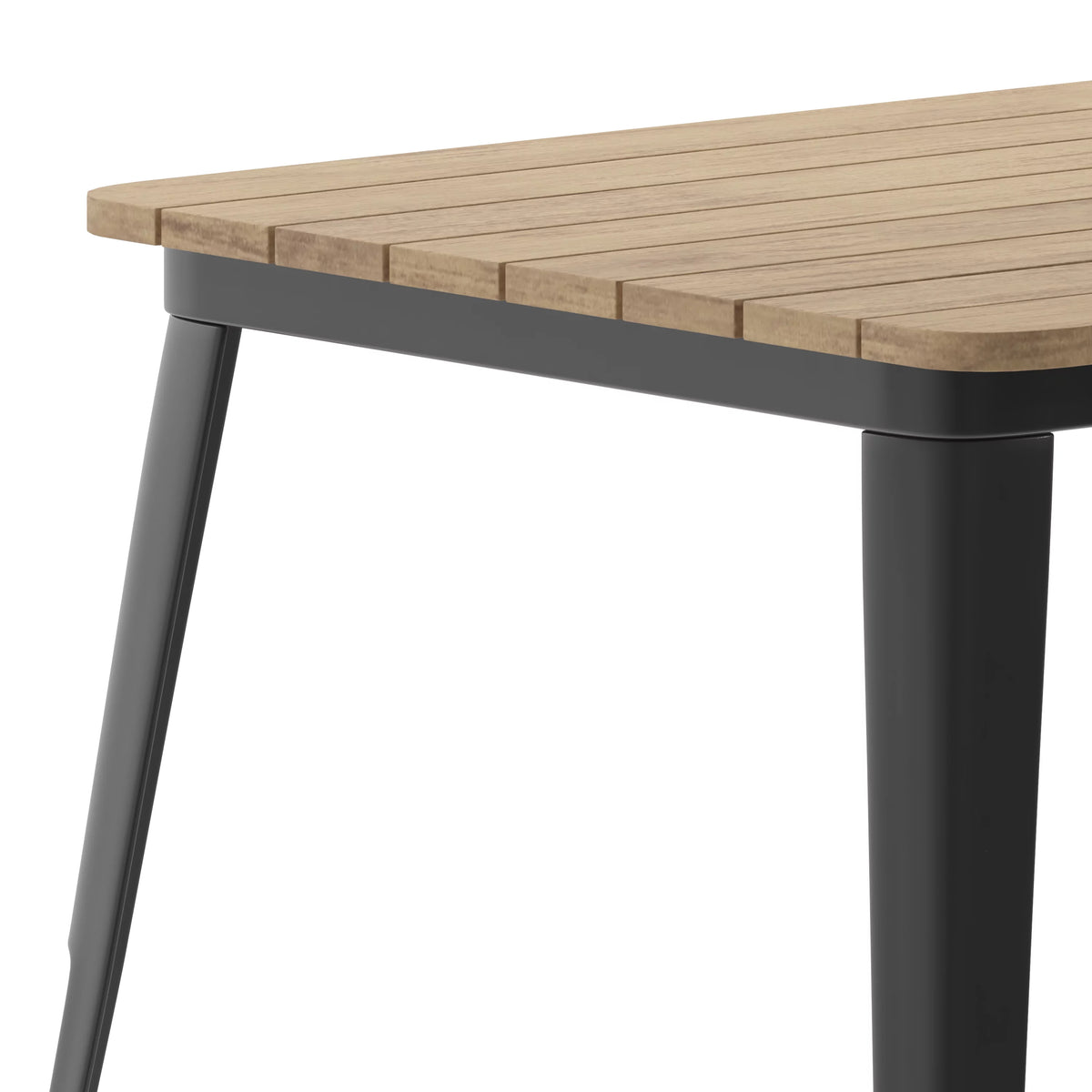Indoor/Outdoor Dining Table with Umbrella Hole, 30" x 60" Brown Poly Resin Top and Black Steel Base B67892