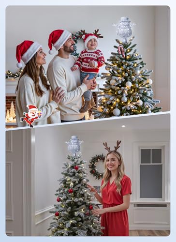 Christmas Tree Topper with 3D Glitter LED Snowflake Projector Lights P4099