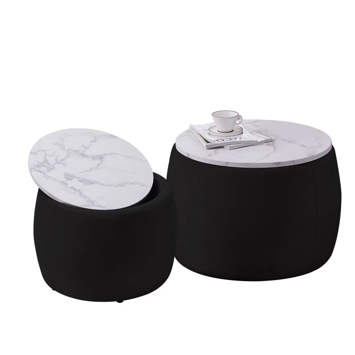 Set of 2 Round Storage End Table Black F5339