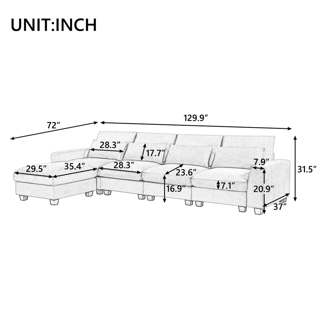 Beige 5 Seat L-Shape Sectional Sofa C580