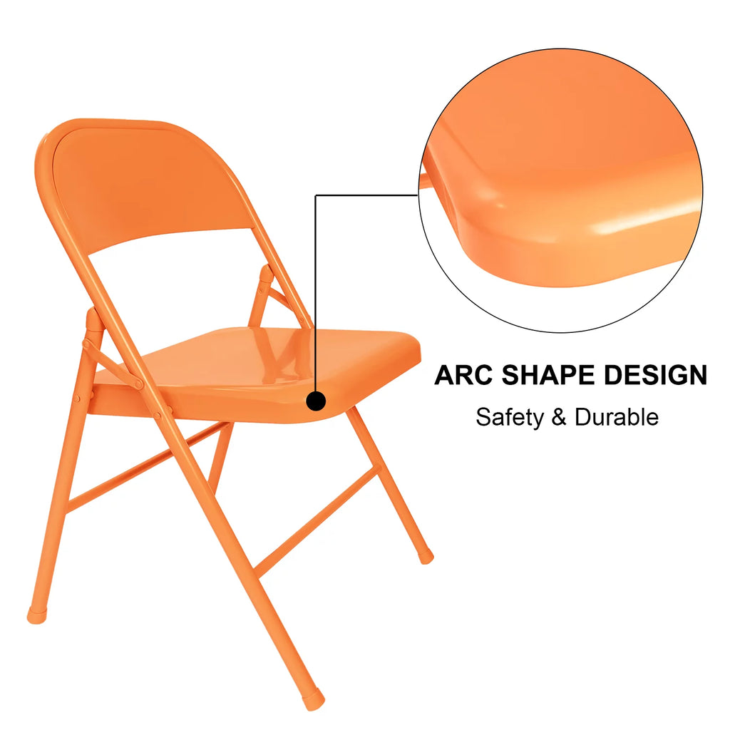 Set of 4 Orange Metal Folding Chairs B173