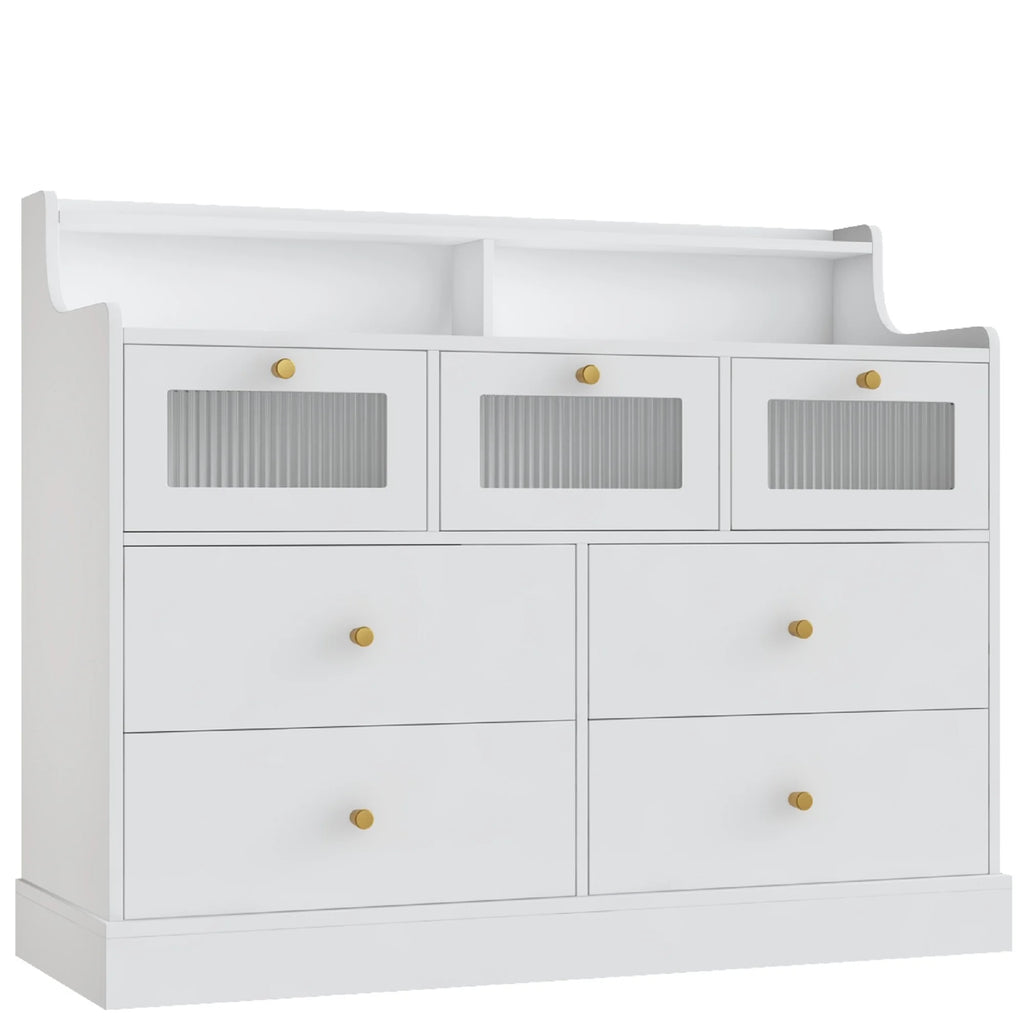 White 7 Drawer Glass Dresser O622