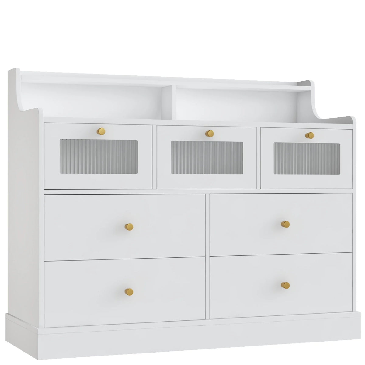White 7 Drawer Glass Dresser O622