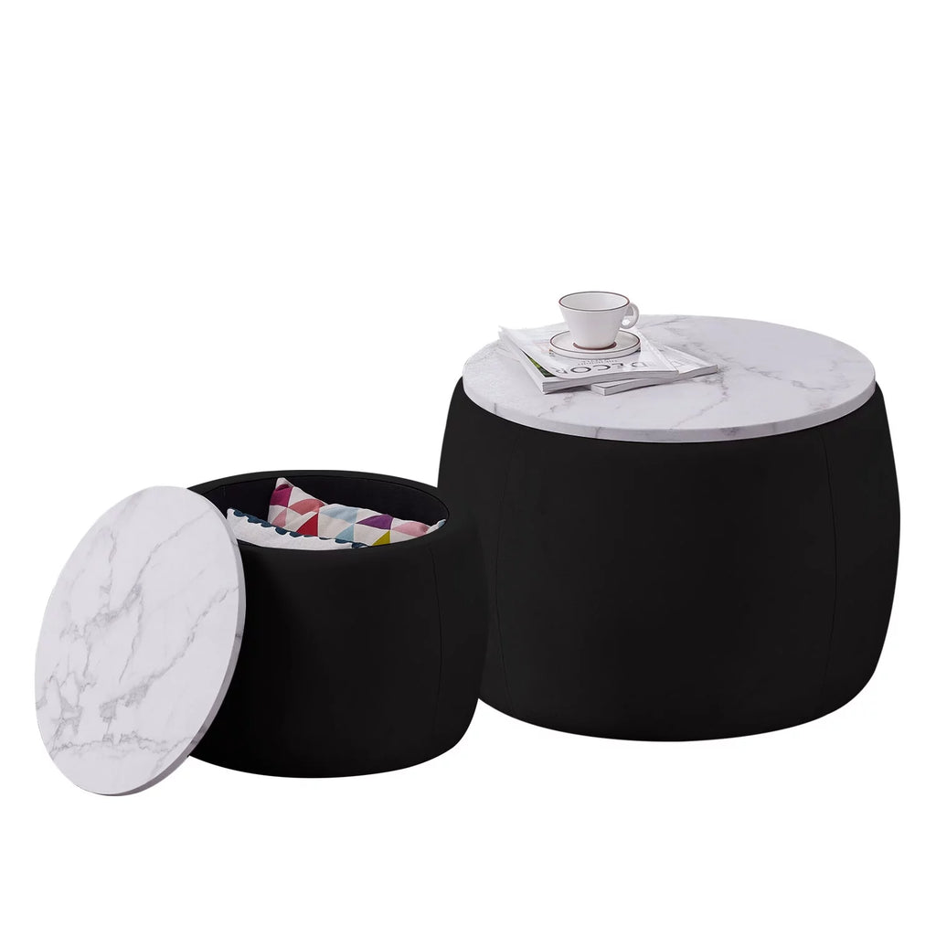 Set of 2 Round Storage End Table Black F5339