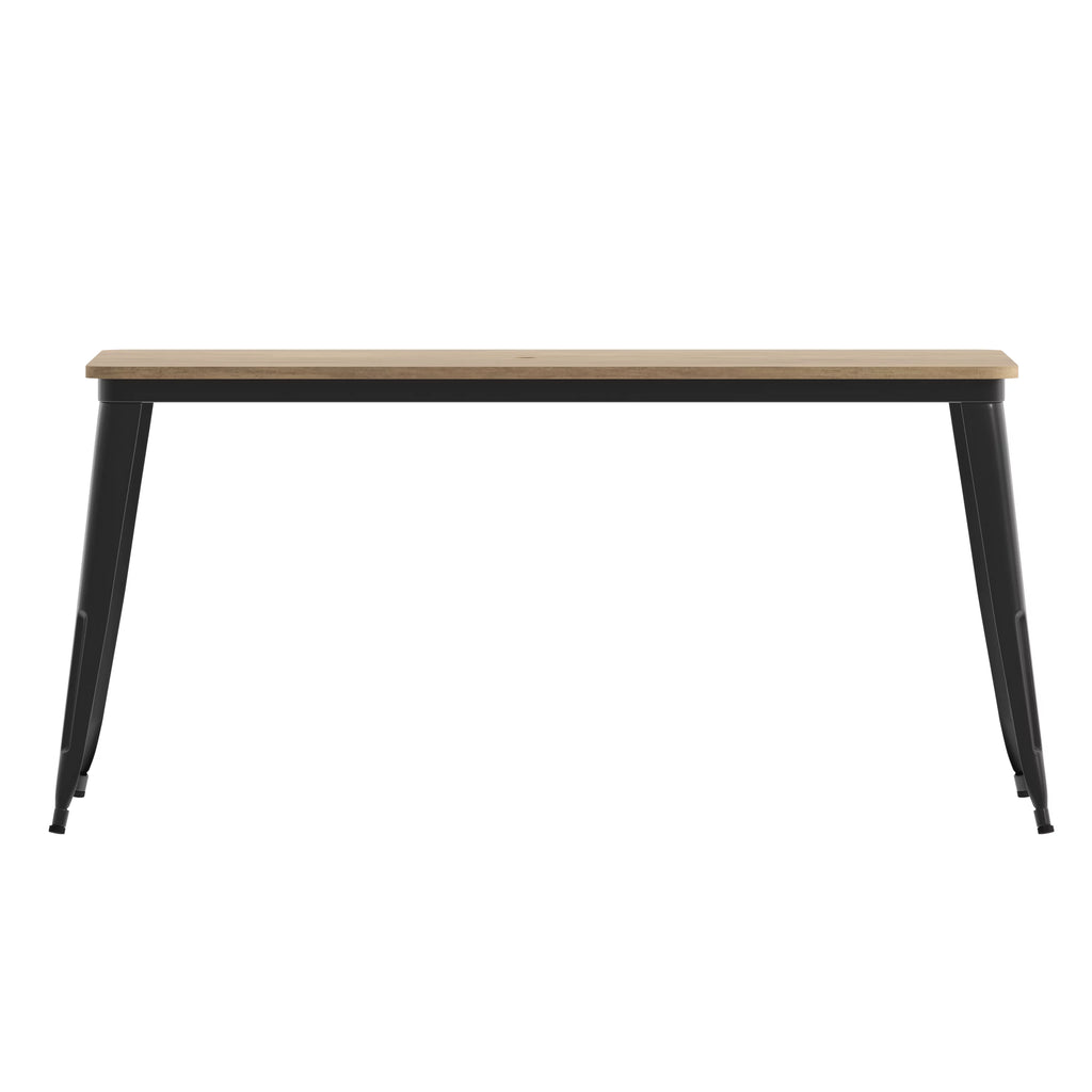 Indoor/Outdoor Dining Table with Umbrella Hole, 30" x 60" Brown Poly Resin Top and Black Steel Base B67892