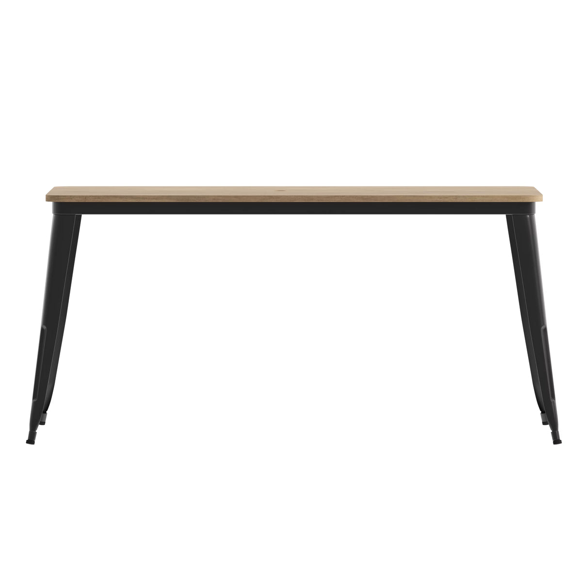 Indoor/Outdoor Dining Table with Umbrella Hole, 30" x 60" Brown Poly Resin Top and Black Steel Base B67892