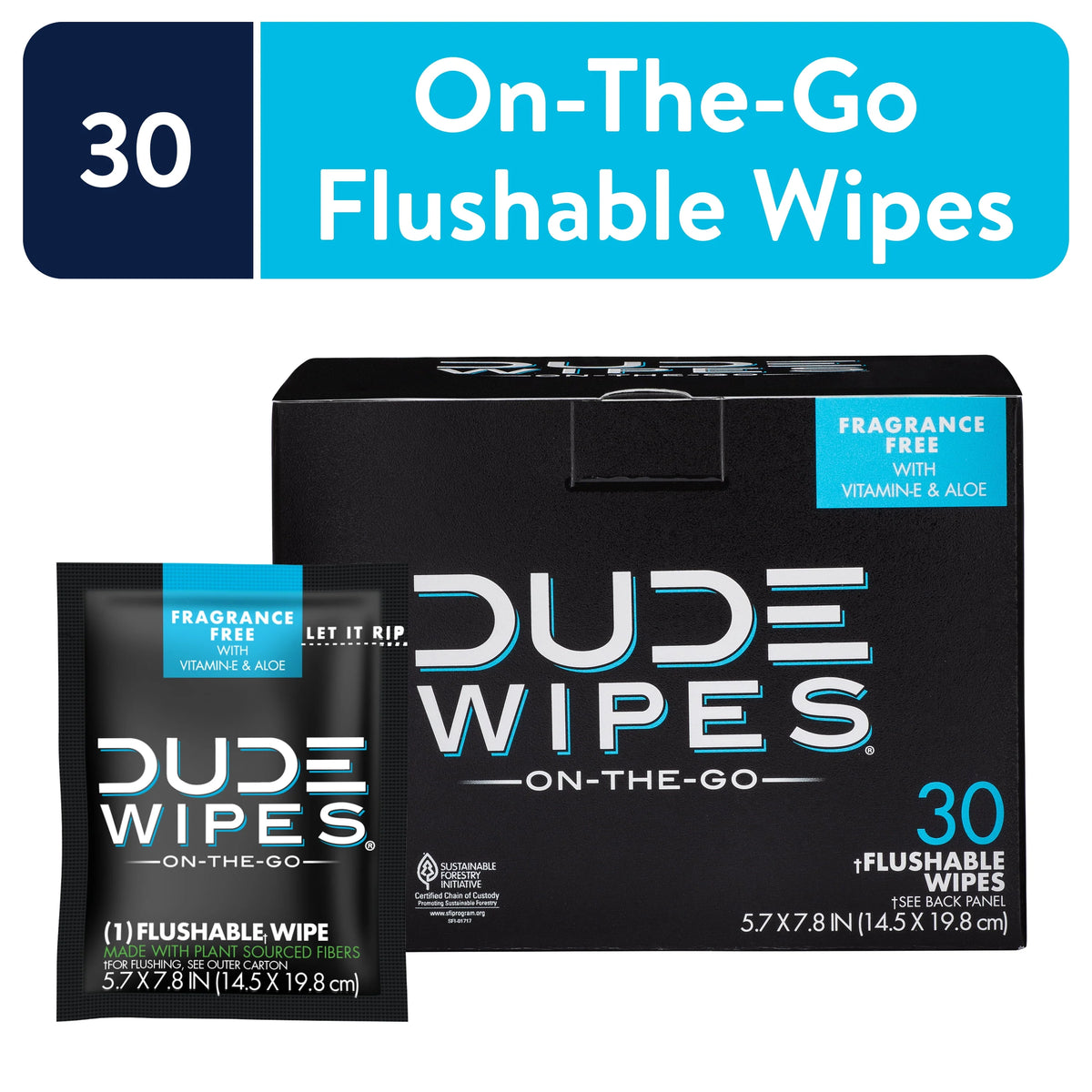 Unscented XL Flushable Wipes, 30 Individually Wrapped Wipes Y6831