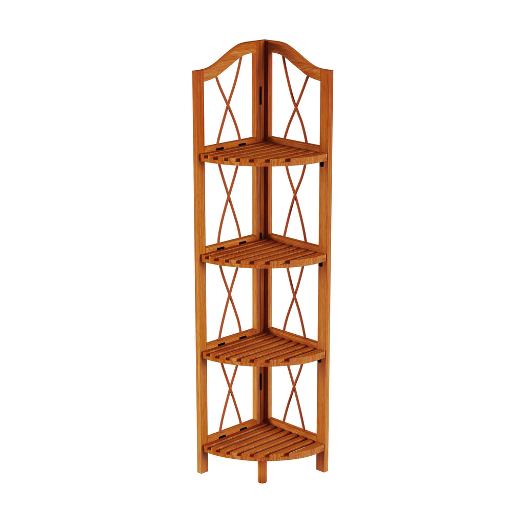 4-Shelf Corner Bookcase Pecan Brown Z70181