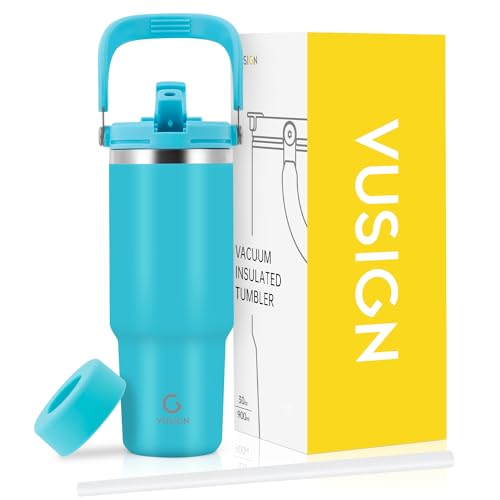 30 oz Stainless Steel Vacuum Insulated Tumbler with Handle and Flip Straw Y219