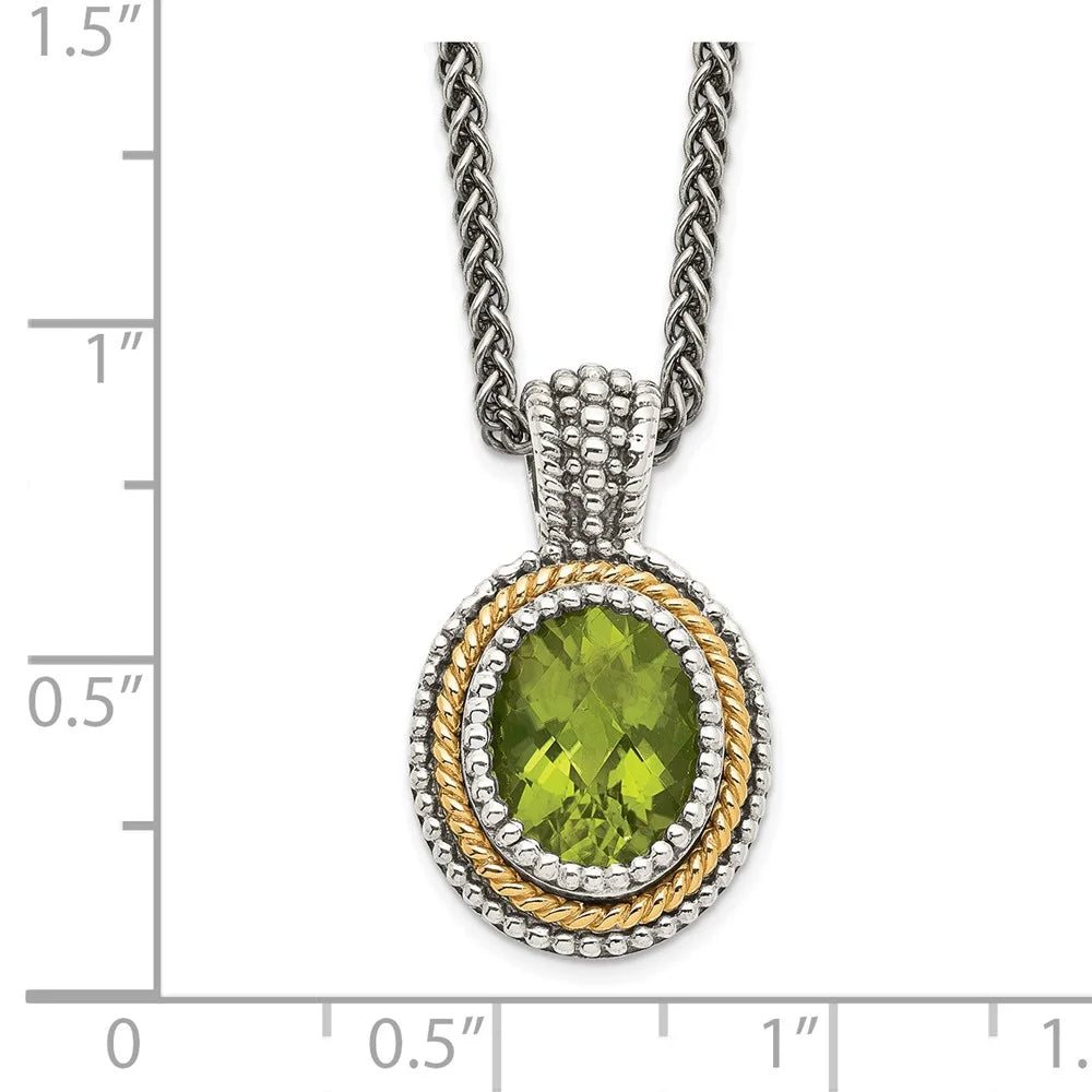 Antiqued Sterling Silver and 14K Gold Peridot Necklace L627