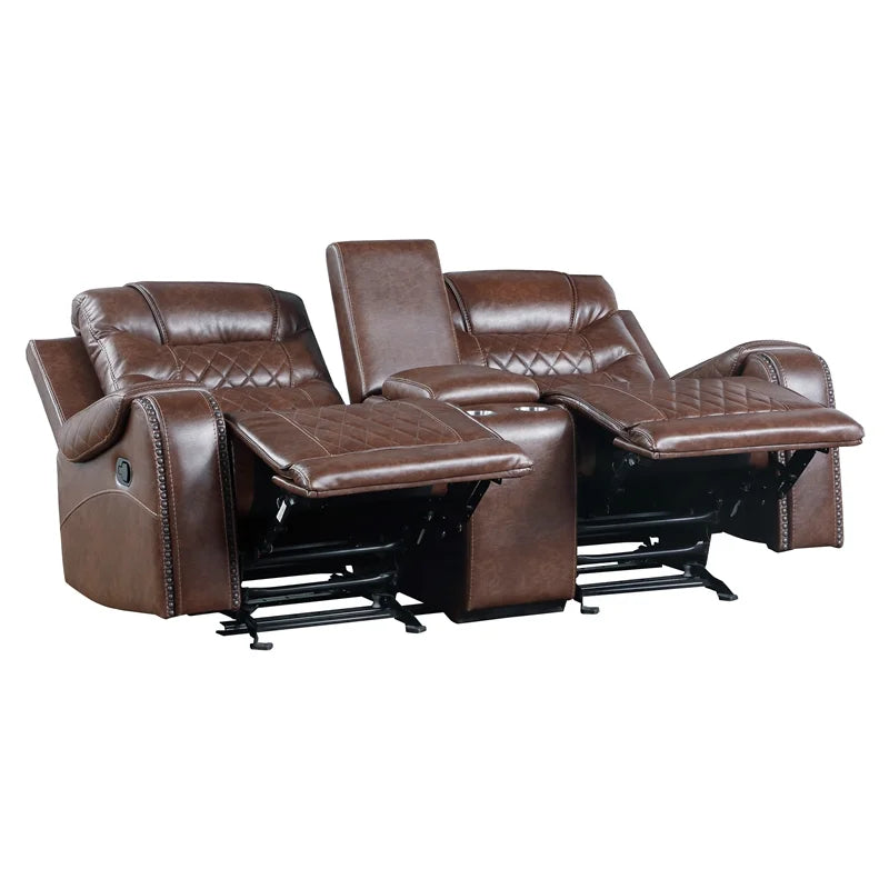 Brown 2-Piece Upholstered Manual Reclining Sofa Set P562