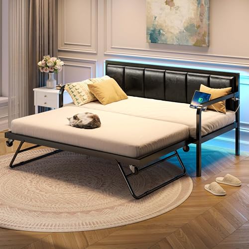 Black Adjustable Twin Metal Daybed with Trundle L132025