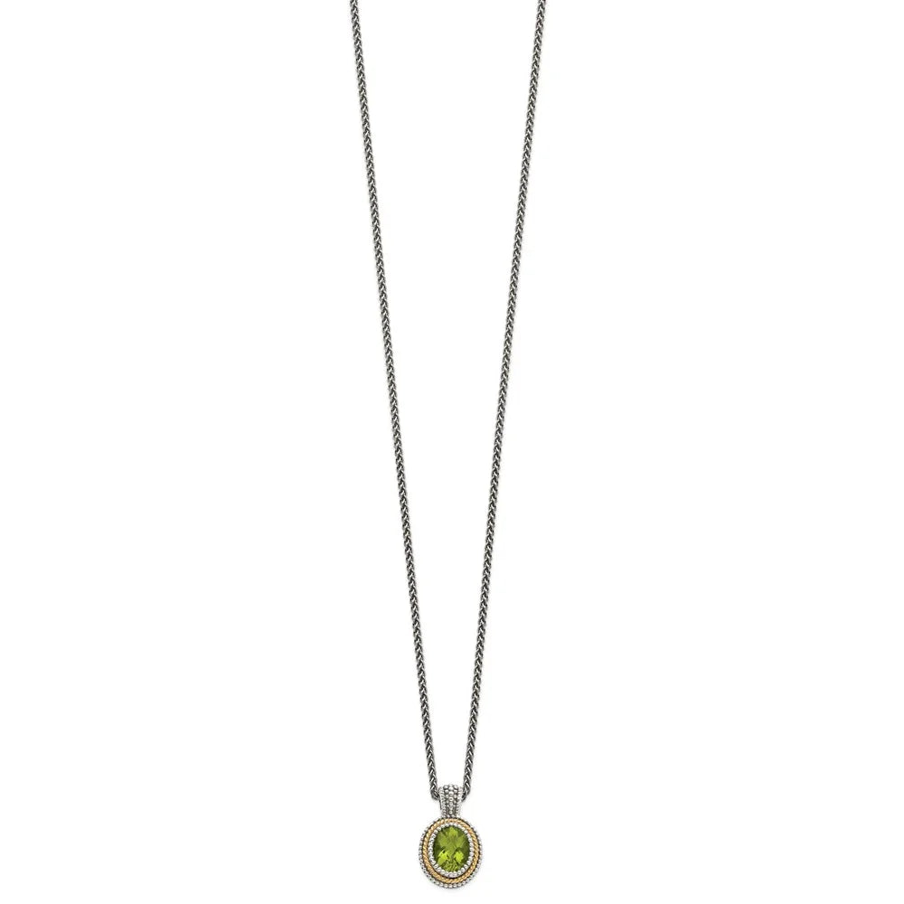 Antiqued Sterling Silver and 14K Gold Peridot Necklace L627