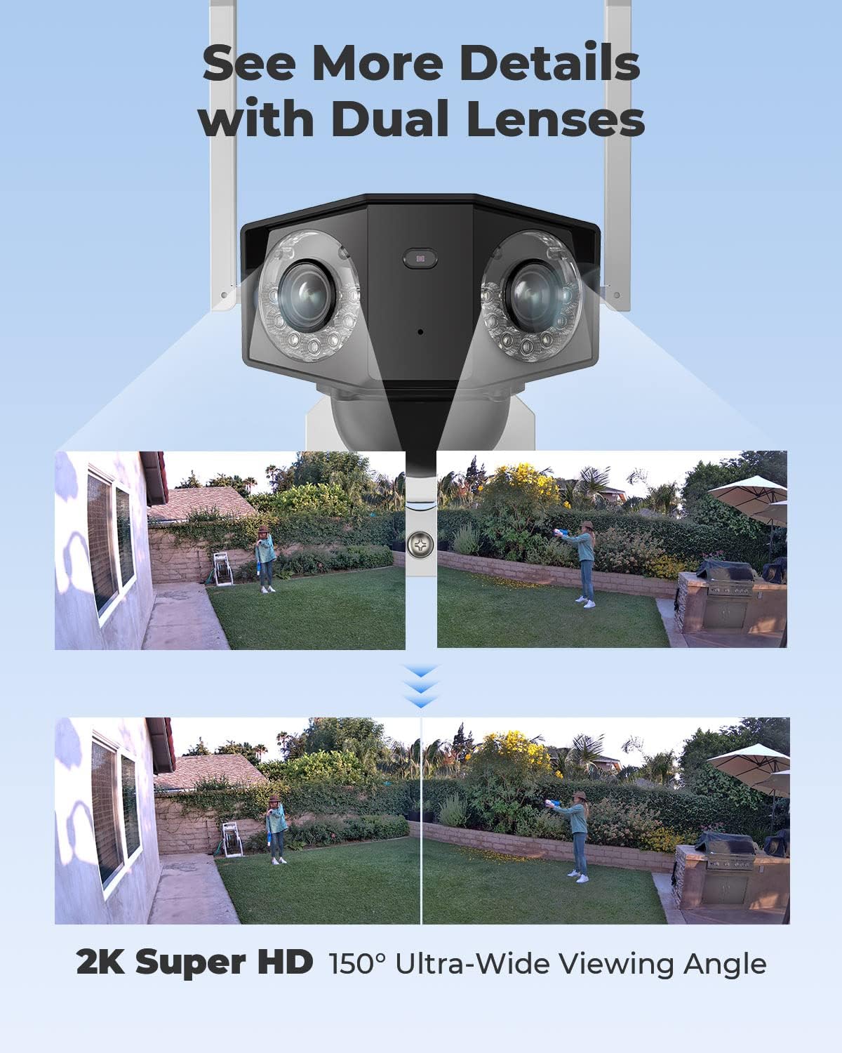 2K Security Battery Camera Outdoor Wireless Solar with Dual Lens J107072