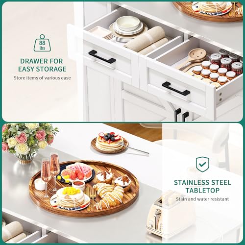 White 47 Inch Kitchen Island with Stainless Steel Top X997866