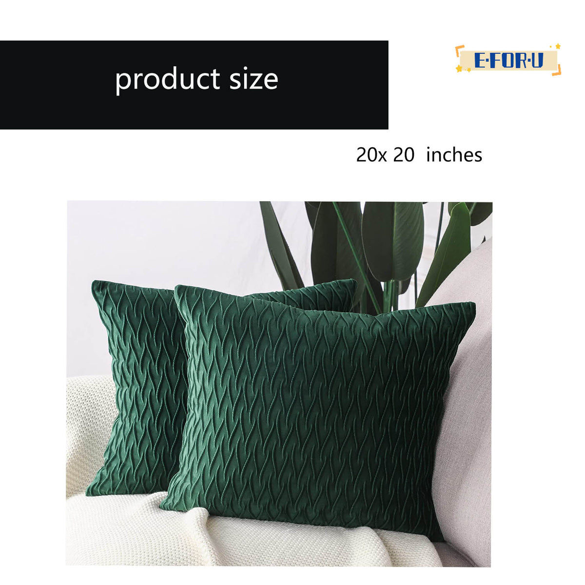 Set of 2 Velvet Decorative Throw Pillow Covers 20x20 inch Square Cushion Case O328721