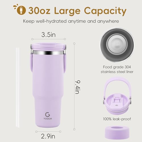 30 oz Stainless Steel Vacuum Insulated Tumbler with Handle and Flip Straw Y219