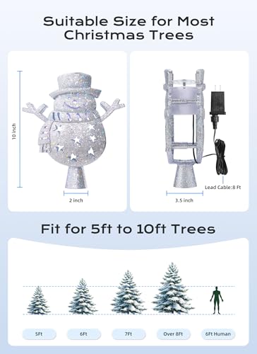 Christmas Tree Topper with 3D Glitter LED Snowflake Projector Lights P4099