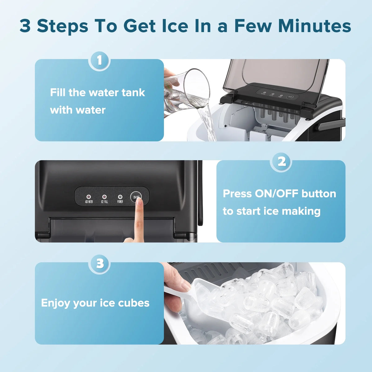 Portable Ice Maker Countertop, Self-Cleaning Ice Machine, Stainless Steel Black A239