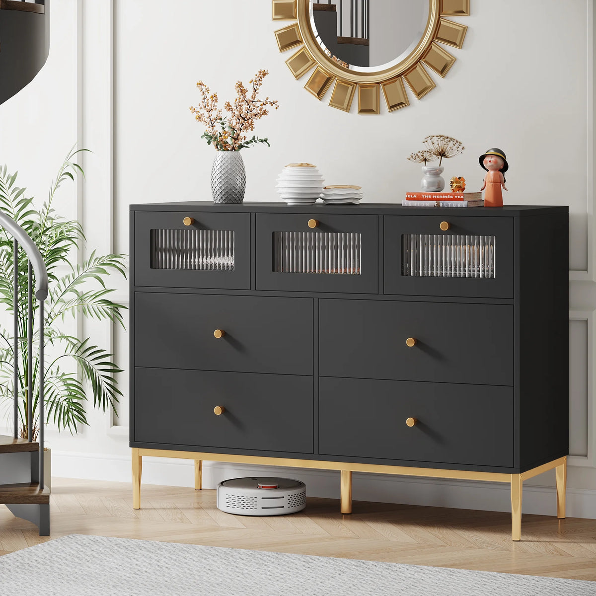White 7 Drawer Glass Dresser O622