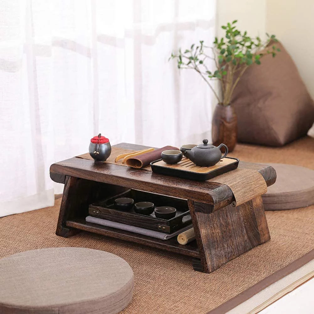 Antique Folding Legs Asian Floor Low Tea Table Wood T95559