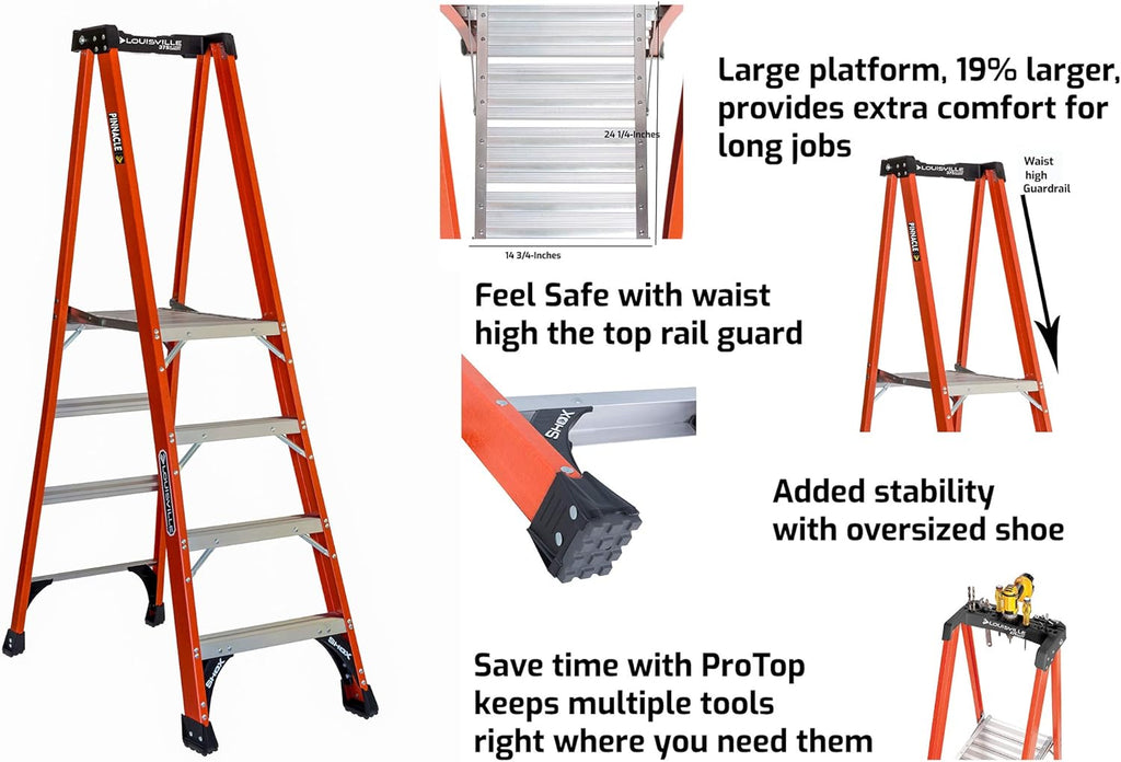 Fiberglass Platform Ladder, 4-Feet, 375-Pound Load Capacity Z82341