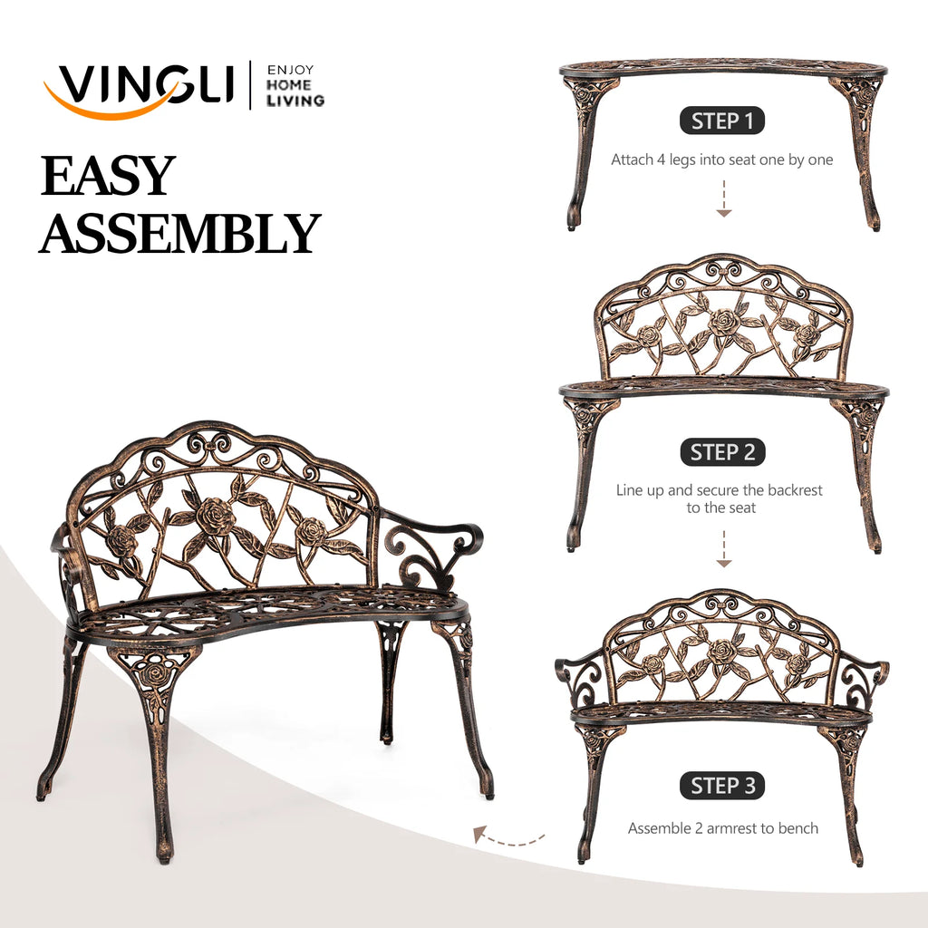 Bronze Metal Rose Bench J12969