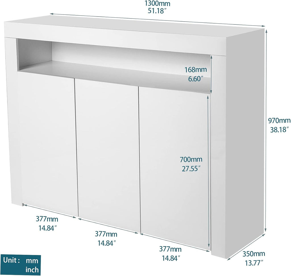 White 51.2 L × 13.8 W × 38.2 H Sideboard with Led Lights K686