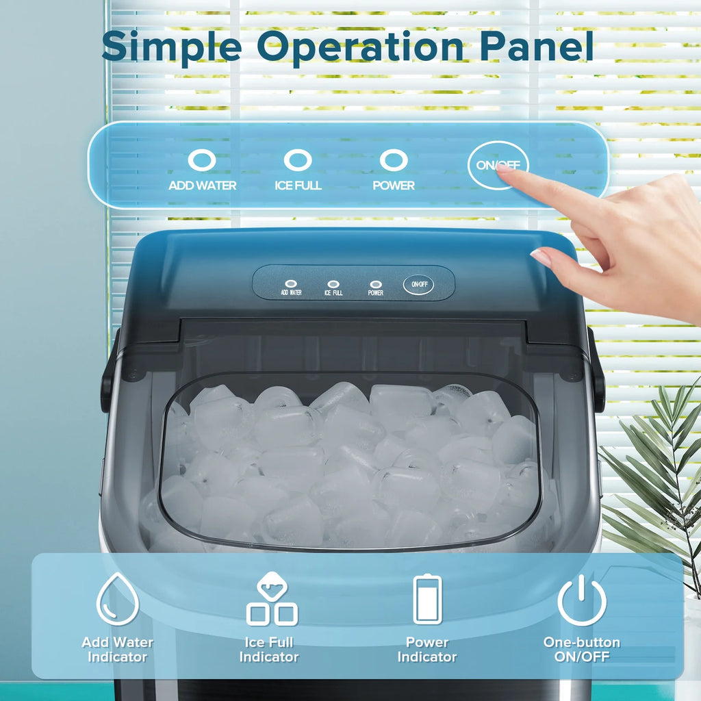 Portable Ice Maker Countertop, Self-Cleaning Ice Machine, Stainless Steel Black A239