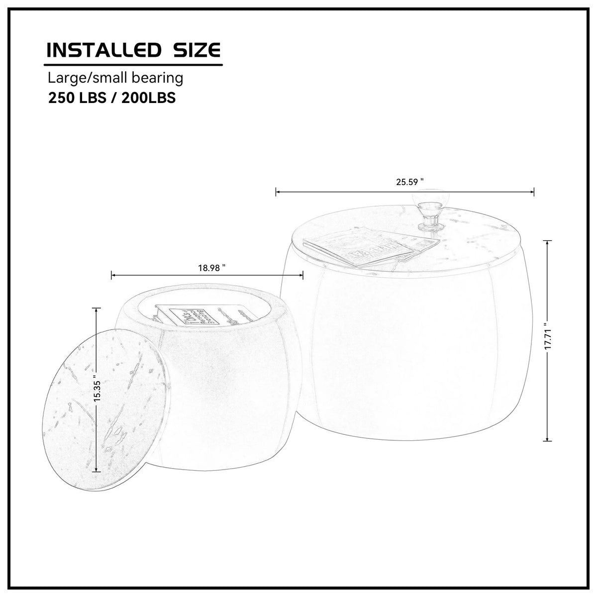 Set of 2 Round Storage End Table Black F5339