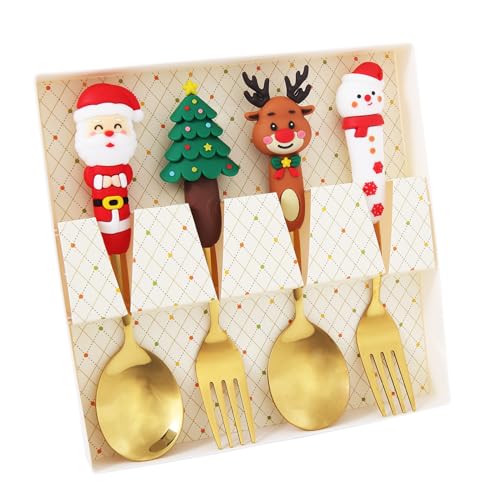 4 Pack Stainless Steel Christmas Spoon and Fork Set J497