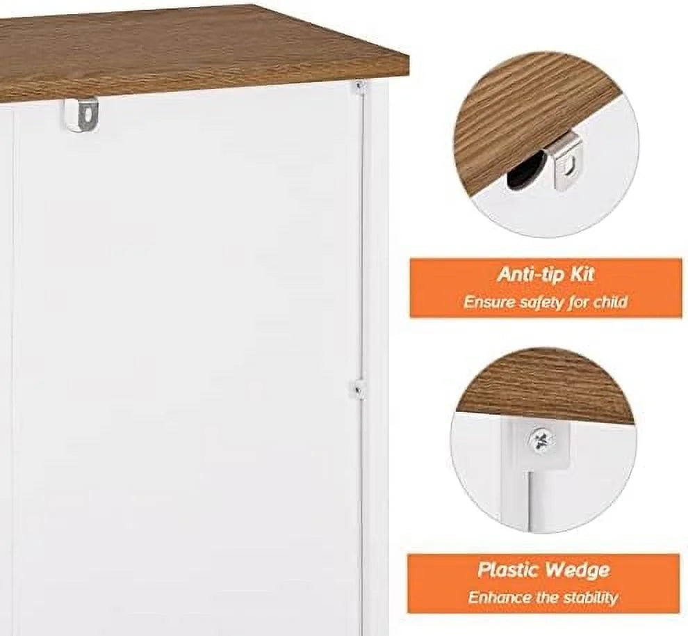 White & Oak Wooden Free Standing Cabinet with Sliding Drawer H1425
