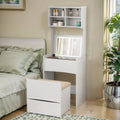 White Compact Vanity Desk Set with Flip Top Mirror and Stool U67079