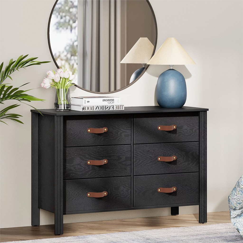 Black 6 Drawer Wood Dresser Q38986