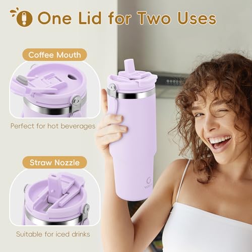 30 oz Stainless Steel Vacuum Insulated Tumbler with Handle and Flip Straw Y219