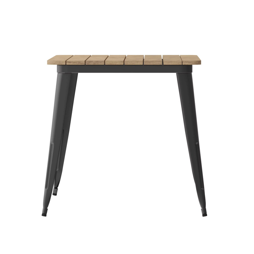 Indoor/Outdoor Dining Table with Umbrella Hole, 30" x 60" Brown Poly Resin Top and Black Steel Base B67892