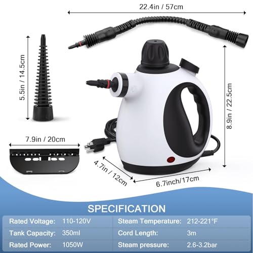 White Handheld Steam Cleaner with 10 Accessory Kit T185
