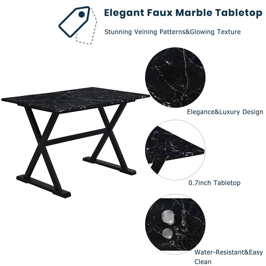 5 Piece Dining Set with Faux Marble Tabletop and 4 Upholstered Chairs S9691