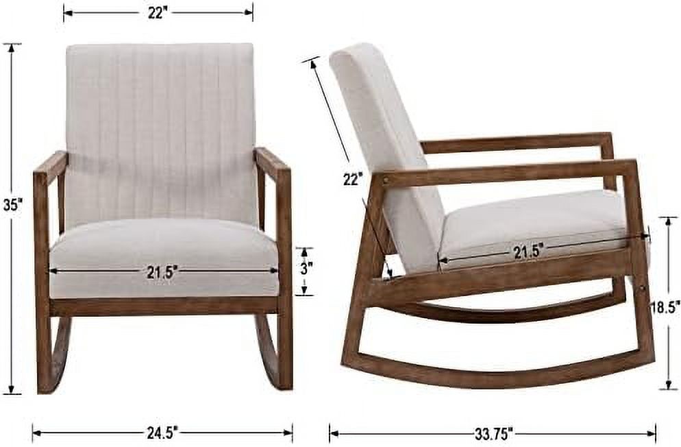 Linen Mid Century Rocking Chair with Padded Seat and Wood Frame N403