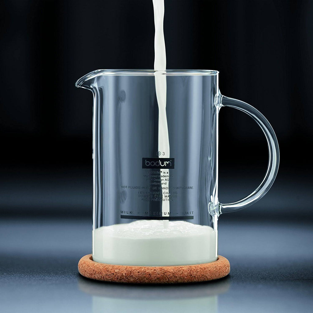Glass Milk Frother with Handle and Black Lid 8 Ounce Z689