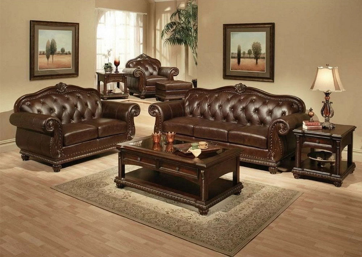 Tufted Upholstered Leather Sofa V943855