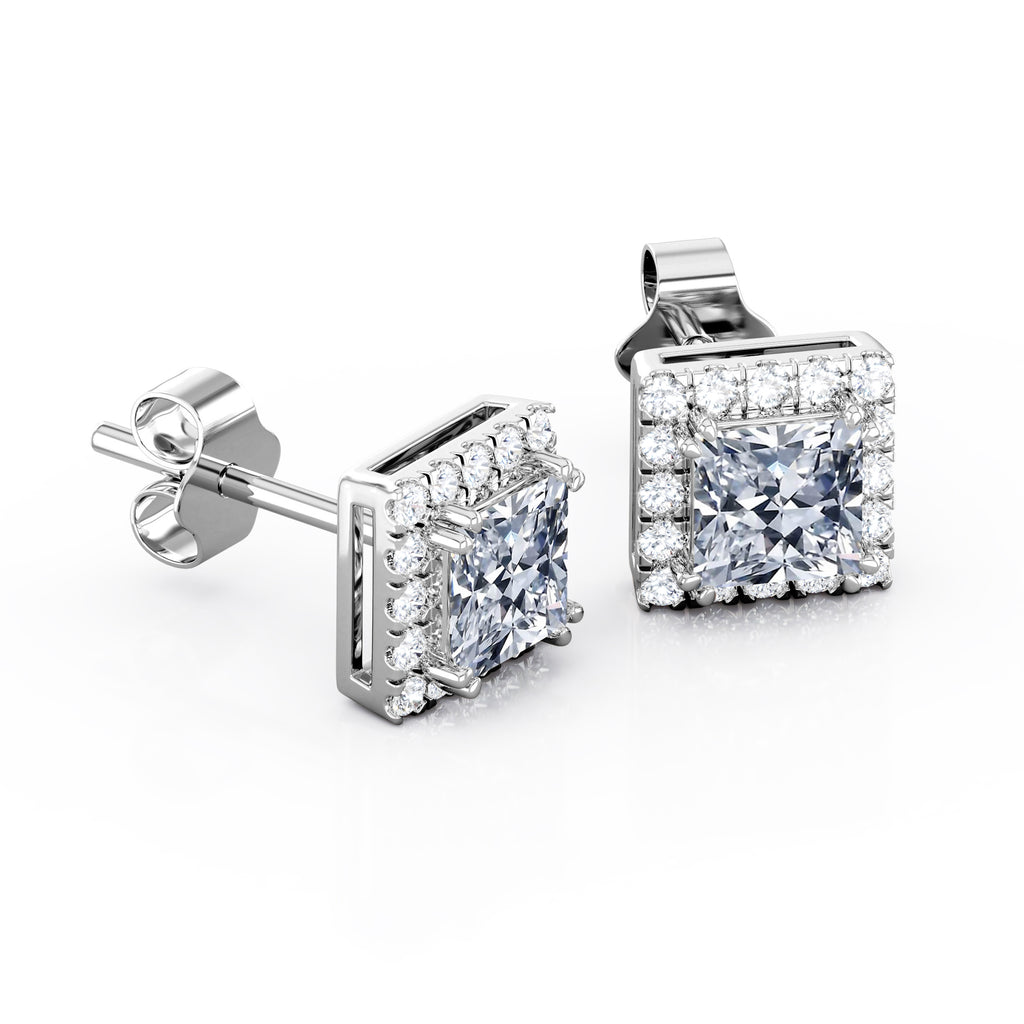 Double Prong 0.43 Carat Princess Cut Diamond Halo Stud Earrings in 10K White Gold E911513