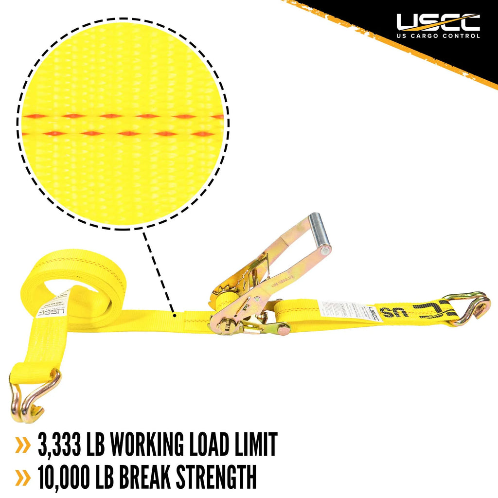 2" x 18' Yellow Ratchet Strap with Double J Hook F1330