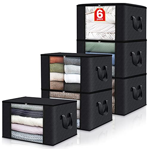 6 Pack Blue Foldable Clothes Storage Bags with Lids and Handle T14884