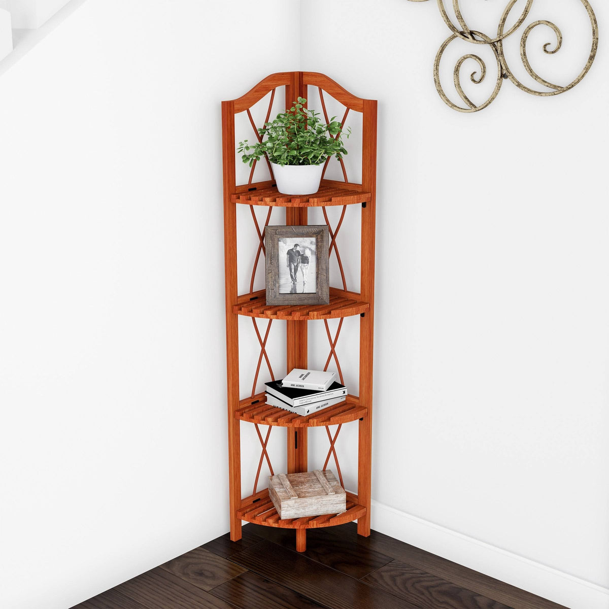 4-Shelf Corner Bookcase Pecan Brown Z70181