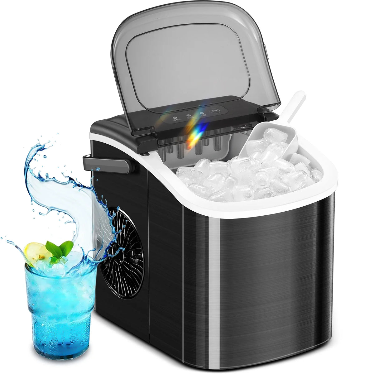Portable Ice Maker Countertop, Self-Cleaning Ice Machine, Stainless Steel Black A239