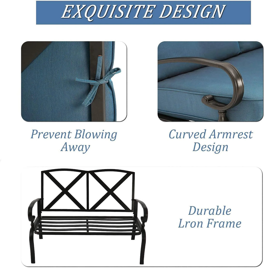 5-Piece Peacock Blue Outdoor Patio Metal Conversation Set with Tables E85293