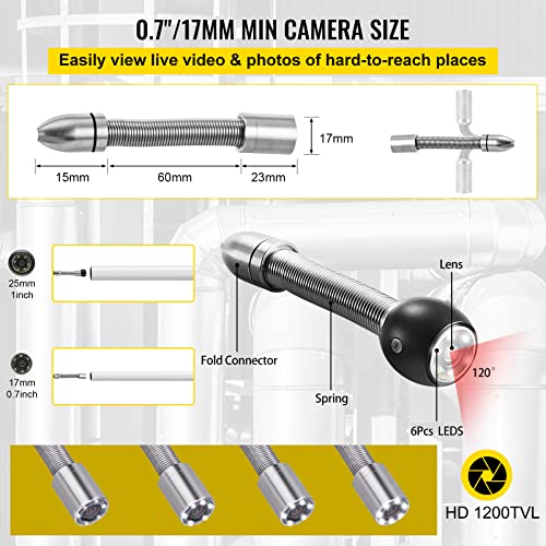 98.4 ft 4.3" Pipe Drain Inspection Camera with DVR Function and LED Lights L77197