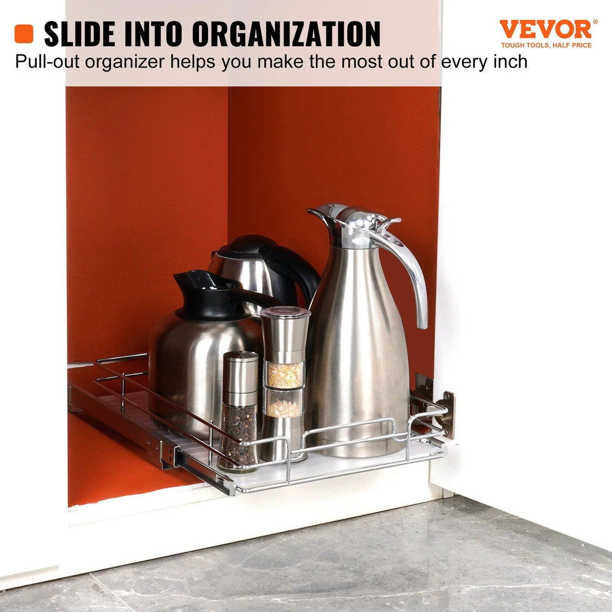 Chrome Steel Heavy Duty Pull Out Cabinet Organizer T745