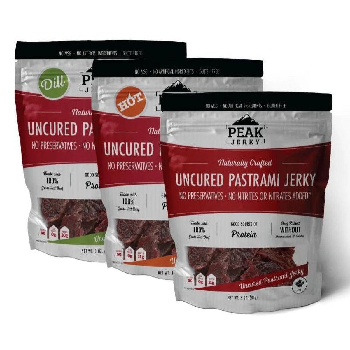 3 Pack Original Dill Hot Grass Fed Beef Jerky D536